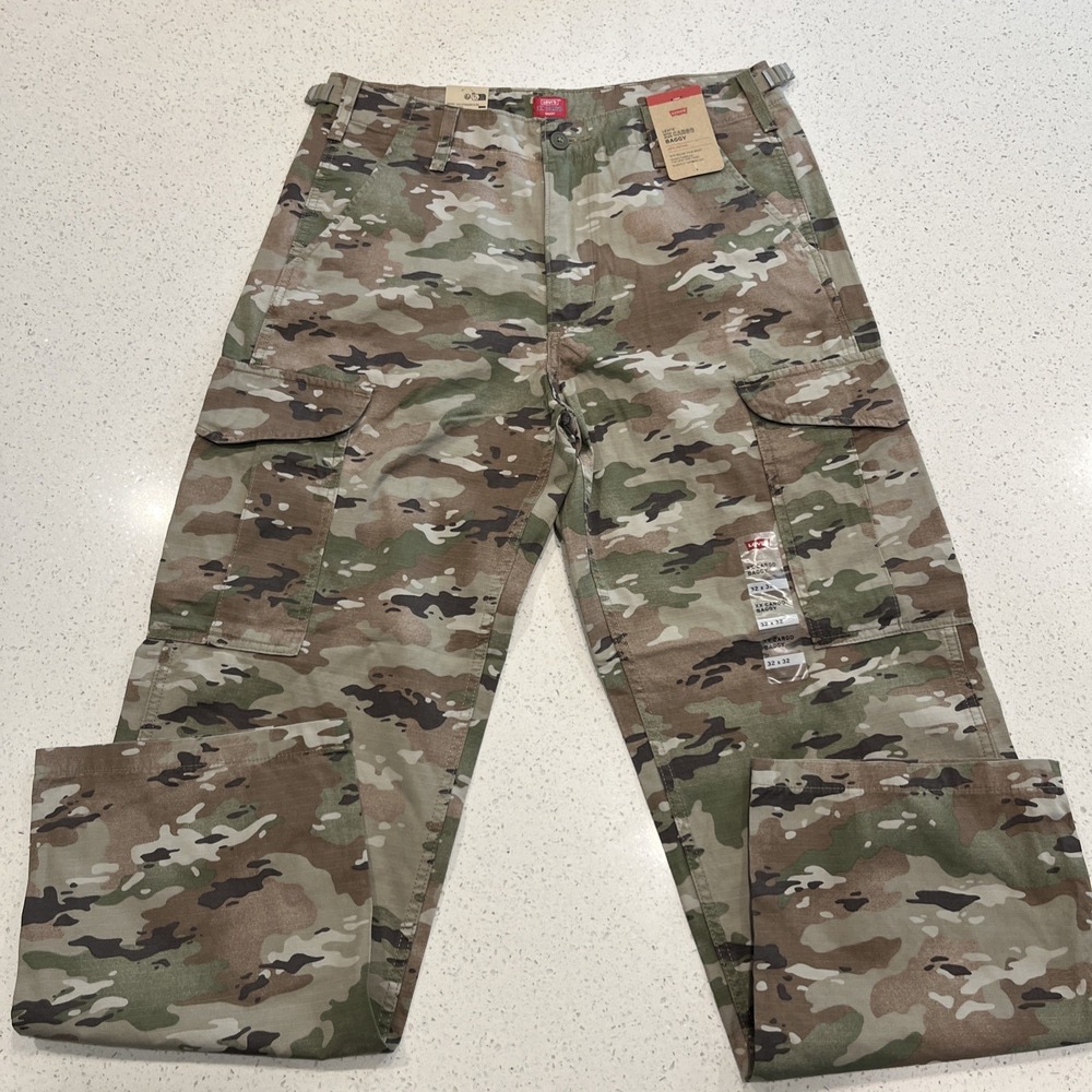 New Levis XX Cargo Camouflage Baggy Pants Men's 32/32 Hunting Ripstop NWT
